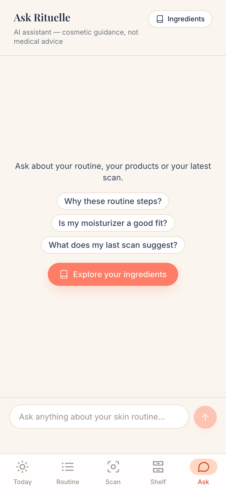 Ask Rituelle — the in-app skincare assistant